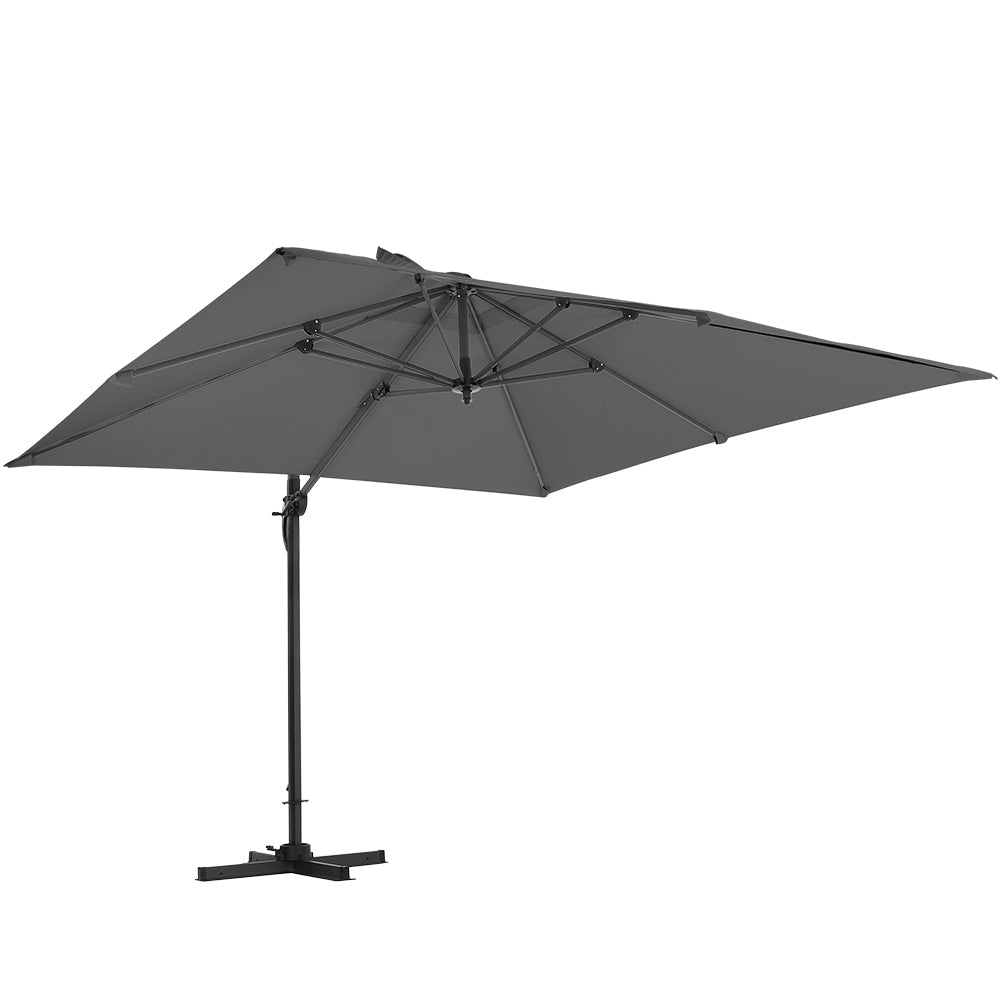 Large Square Patio Parasol With Durable Polyester Canopy, Pa Waterproof Coating, Adjustable Height, 360° Foot Pedal Rotation With Cross Base | One Size | Dark Grey
