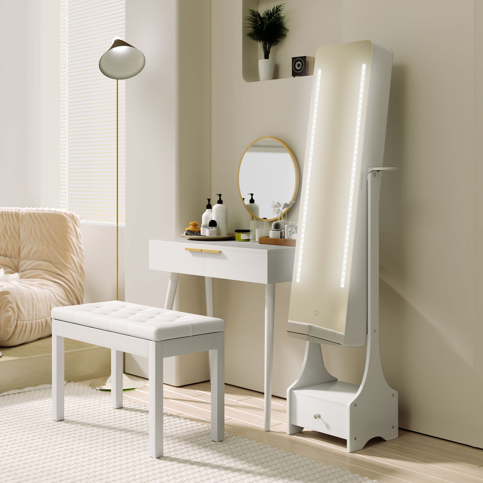 Freestanding Jewellery Storage Mirror Armoire W/ Led Lights