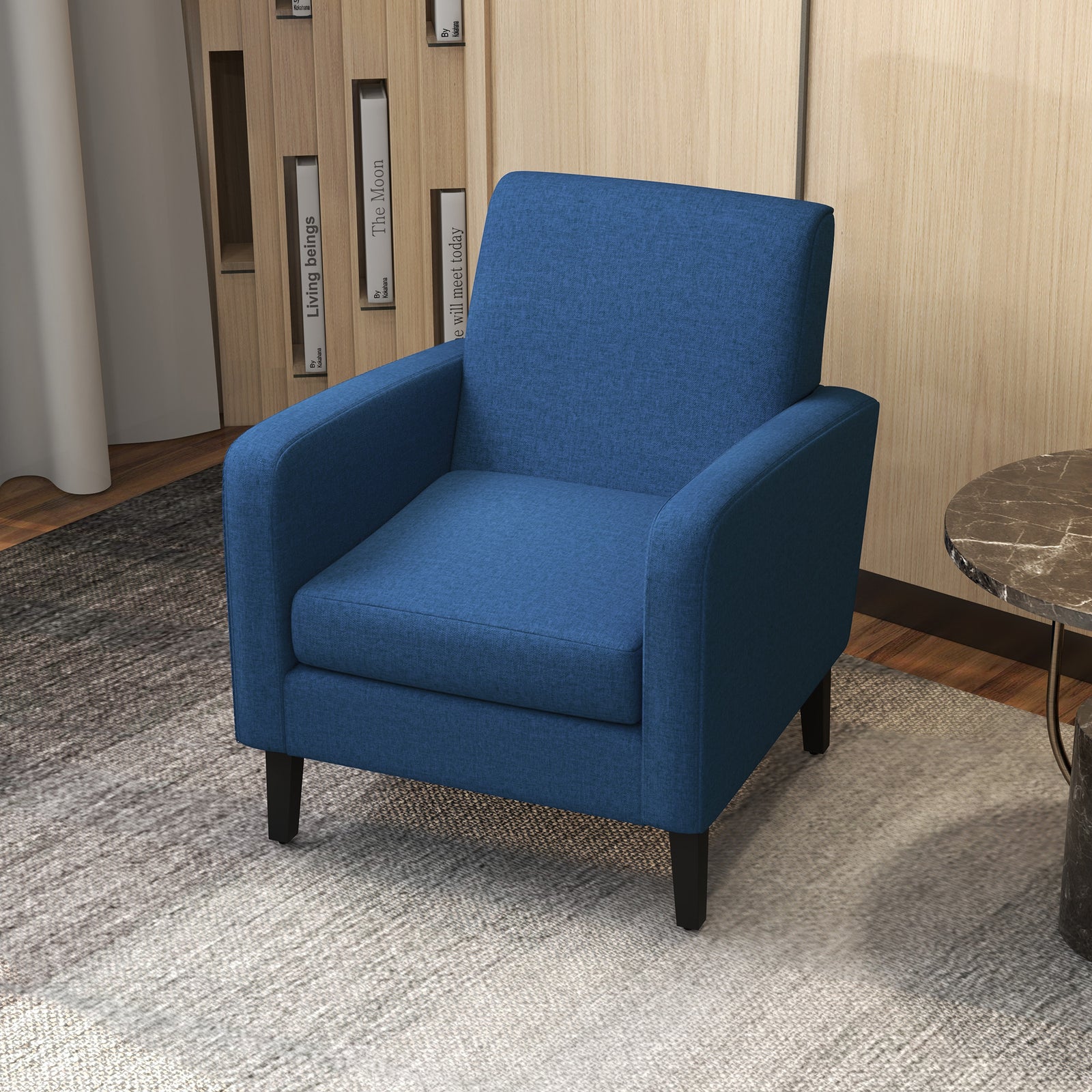 Modern Armchair Accent Chair With Rubber Wood Legs | One Size | Blue