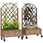 Pack Of 2 Wooden Raised Bed, Outdoor Planter Box W/ Trellis