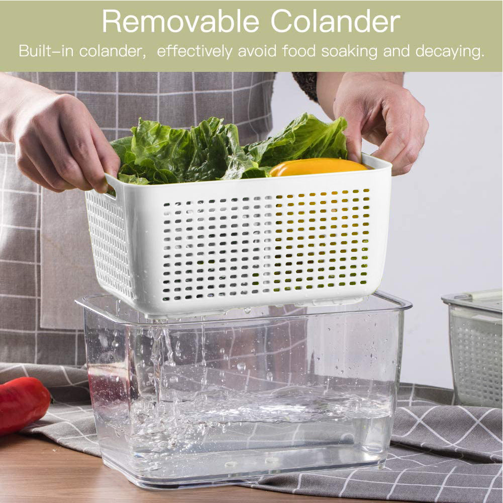 Nested Fridge Storage Container With Removable Colander | Large | White