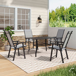 5 Pcs Garden Dining Set Metal Slatted Coffee Table With Foldable Chairs