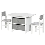3 Pcs Kids Table & Chairs Set Toddler Furniture W/ Storage Drawers White