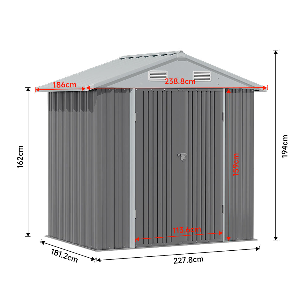 6x8ft Outdoor Metal Storage Shed Galvanised Tool Storage Shed With Lockable Door