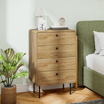 HOMCOM Chest Of Drawers With 4 Drawers, Modern Dresser For Bedroom, Oak