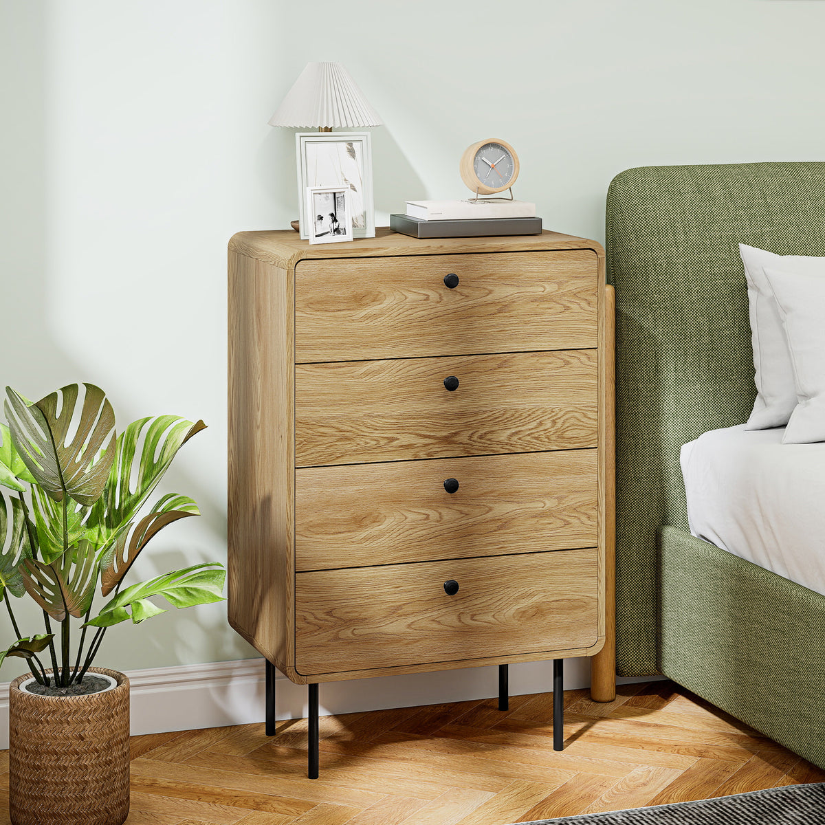 HOMCOM Chest Of Drawers With 4 Drawers, Modern Dresser For Bedroom, Oak