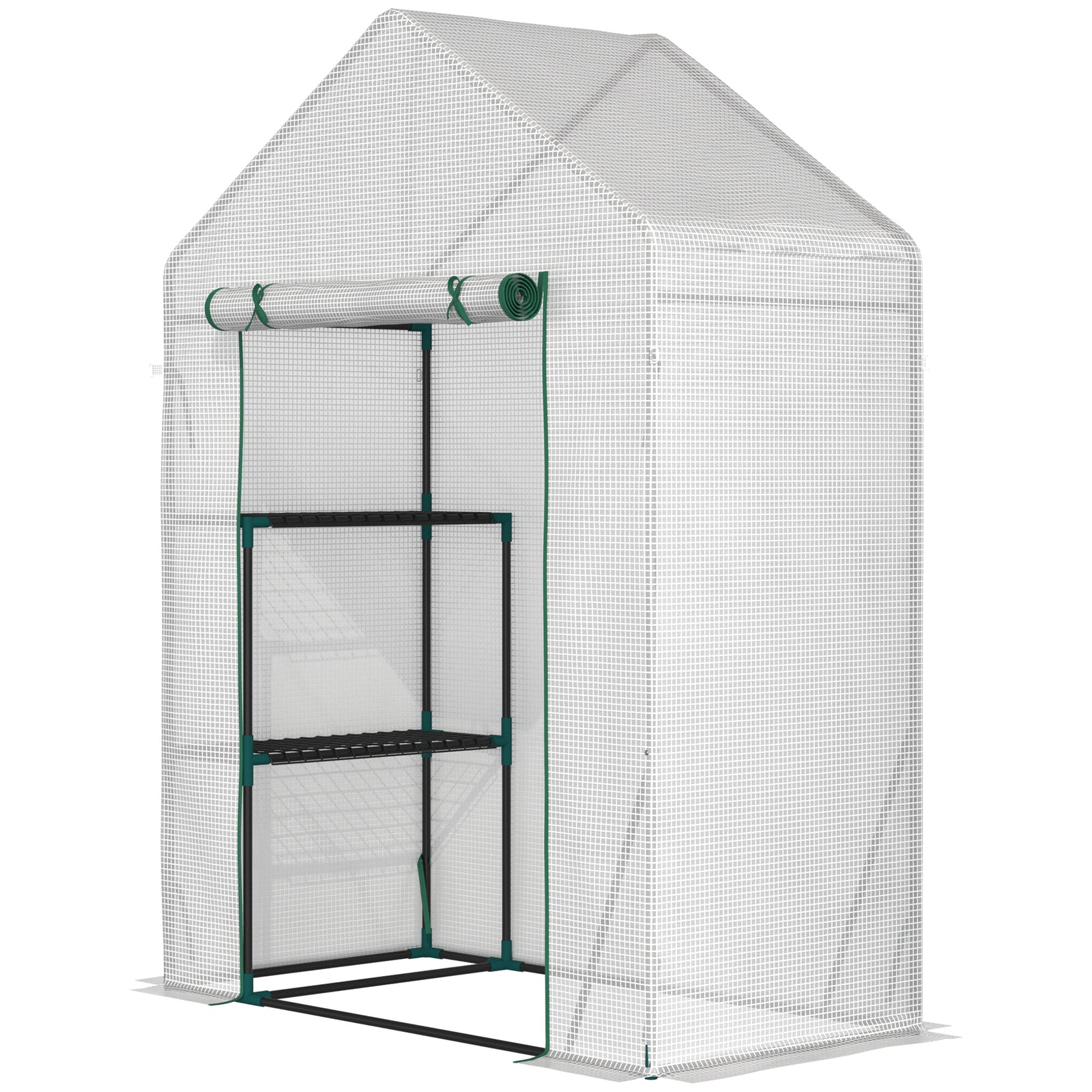 Greenhouse W/ 2 Tier Shelf & Roll-up Door - Clear | 143 x 73 x 195cm | Clear