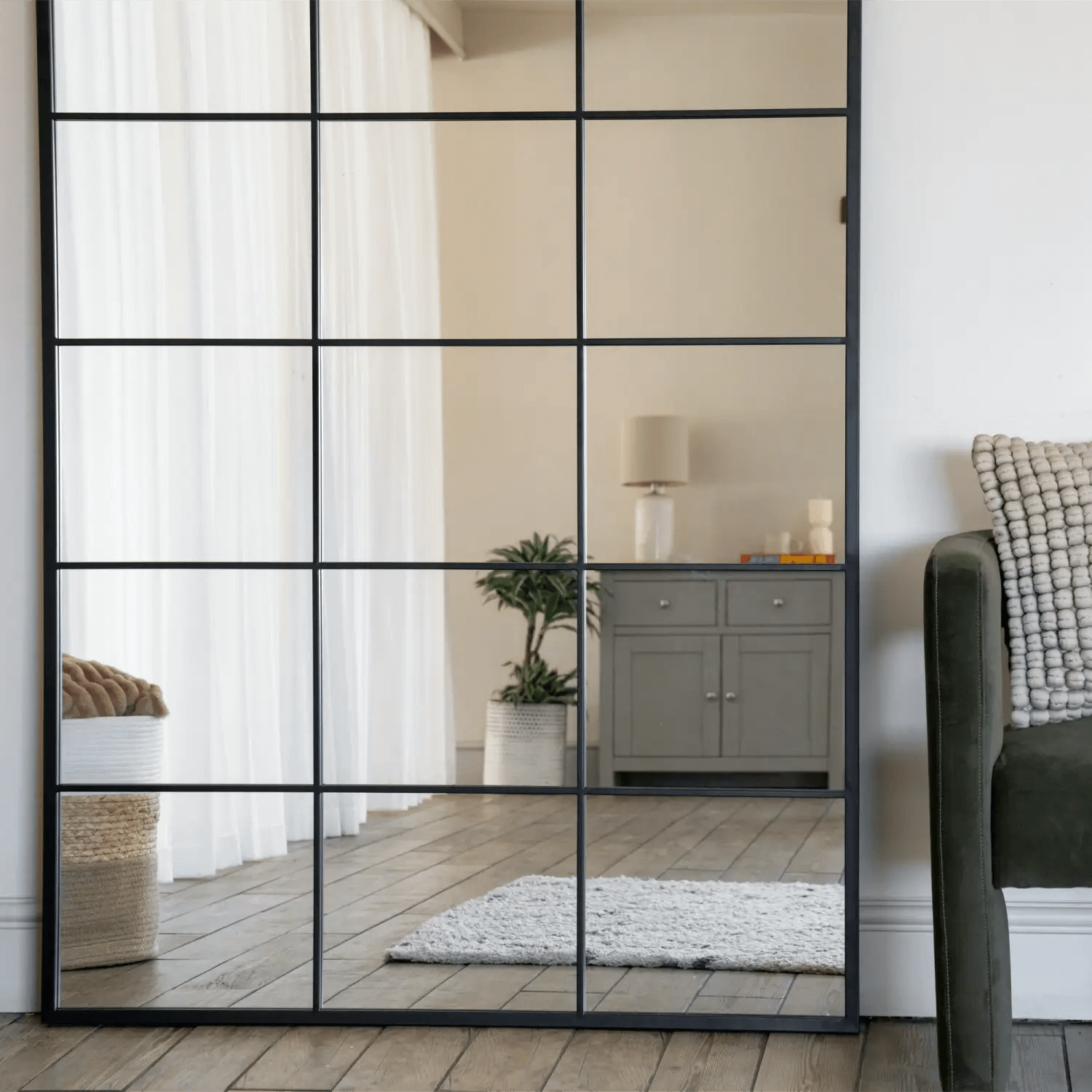 Kyō - Metal Rectangle Lattice Window Mirror | 200cm x 120cm | Black
