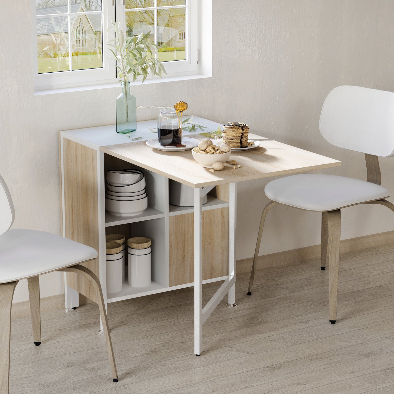 Folding Table Computer Desk Workstation With Storage Shelves