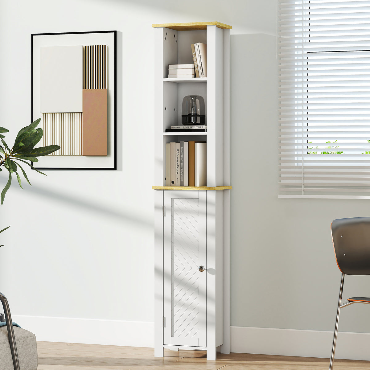 kleankin Slim Bathroom Storage Unit With Open Compartment, White