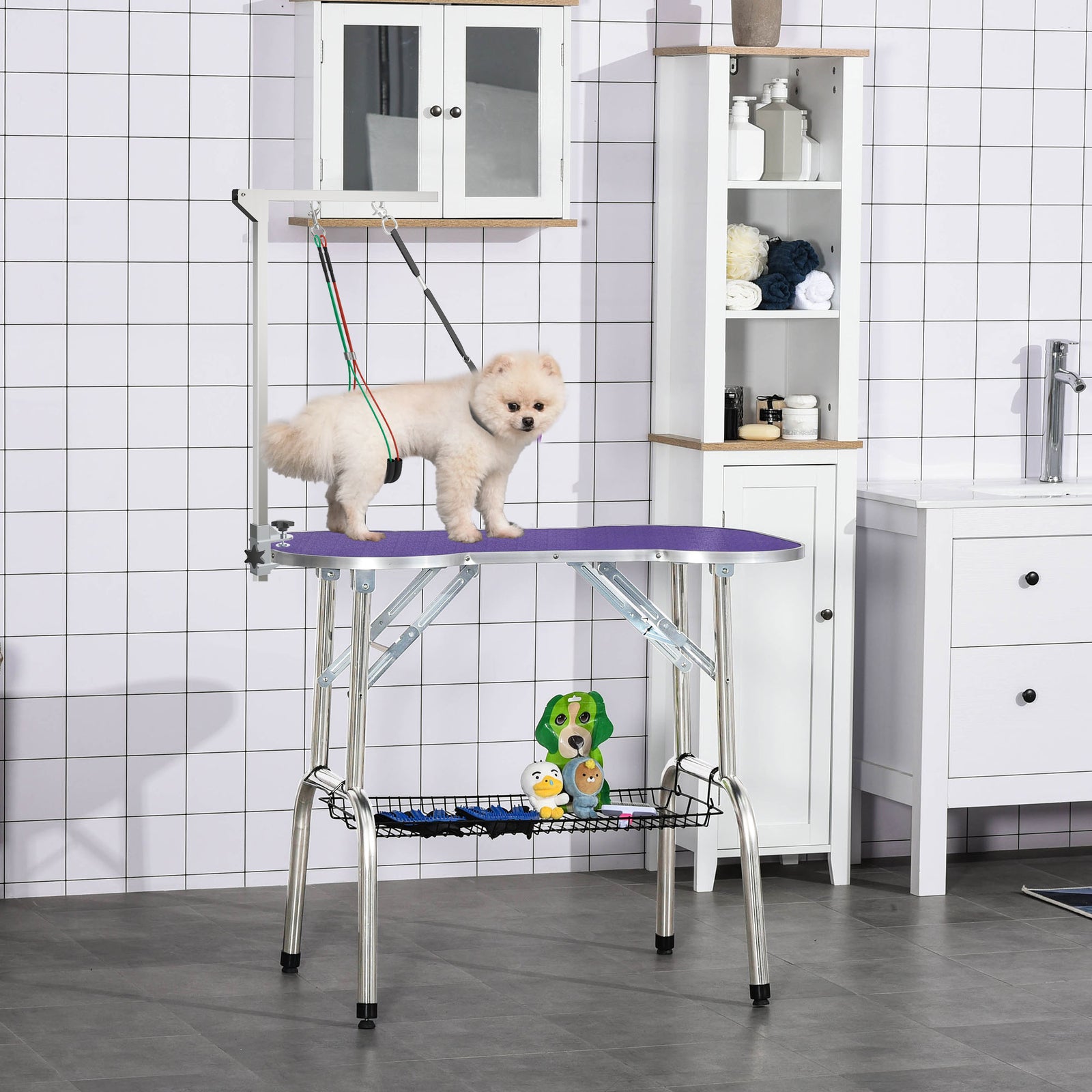 Adjustable Pet Grooming Arm W/ Clamp, Haunch Holders, Grooming Loop