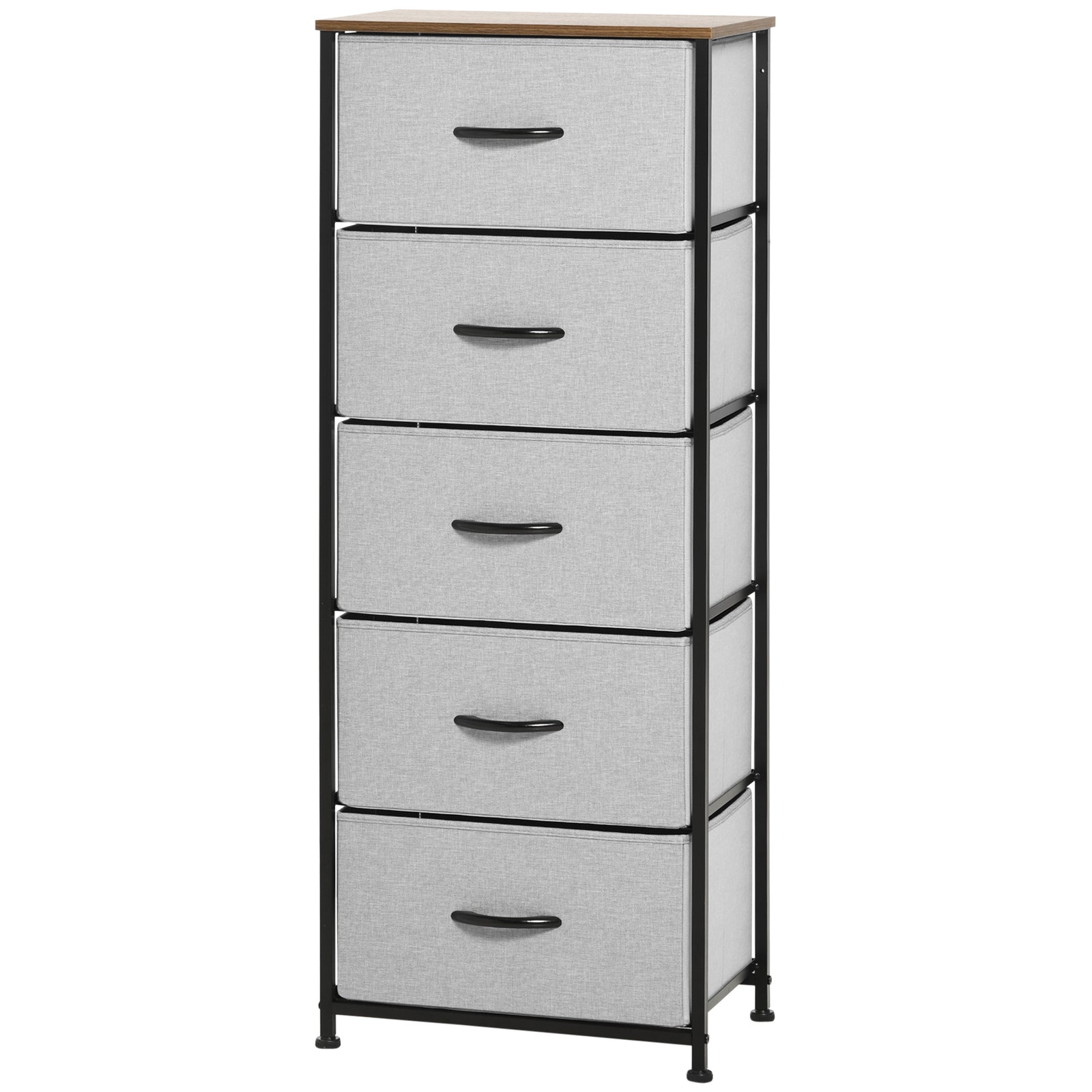 5 Drawer Fabric Chest Of Drawers W/ Wooden Top For Closet