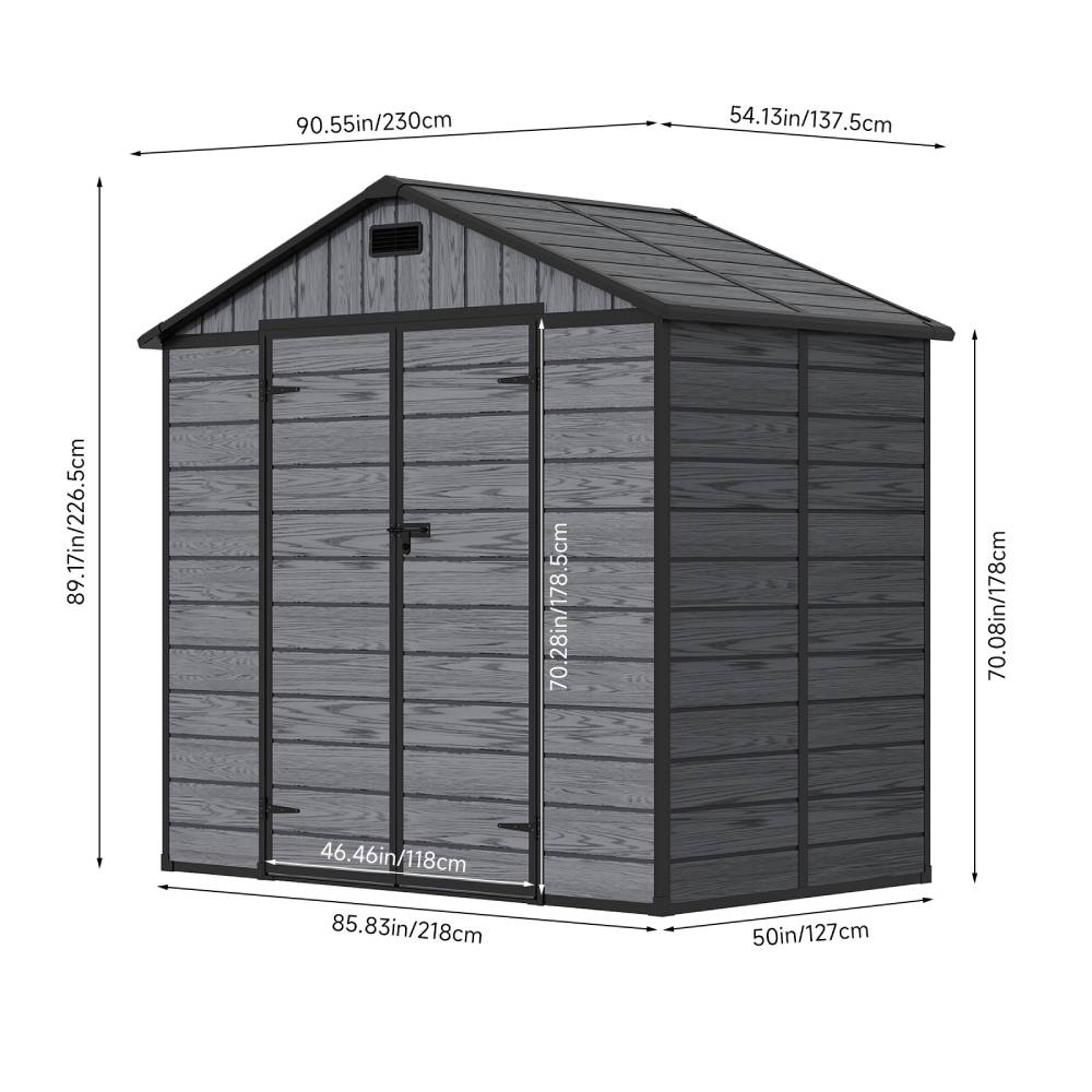 8x4ft Outdoor Apex Roof Storage Shed With Floor, Window,2 Vents & Double Lockable Doors,wood Grain Design