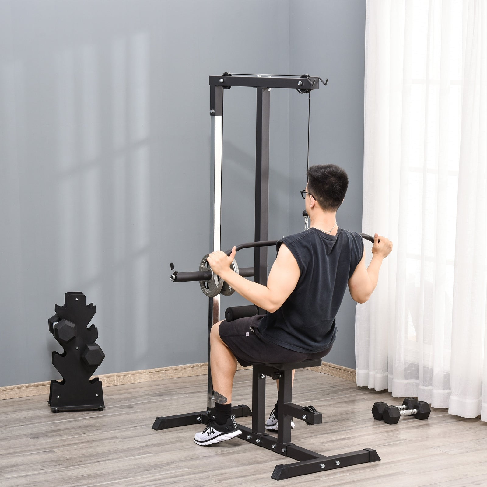 Pulldown Machine Dip Station - Adjustable Positions | Black