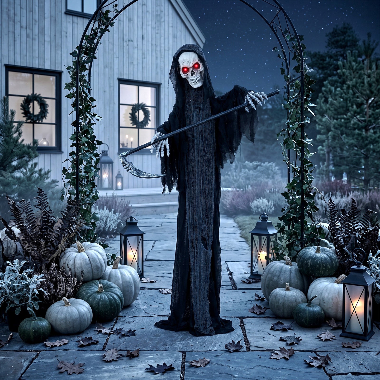 HOMCOM 72"/183cm Life Size Animated Grim Reaper Halloween Decoration