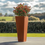 Corten Steel Tall Tapered Square Planter - Pre-rusted | 40cm x 40cm x 90cm | Brown