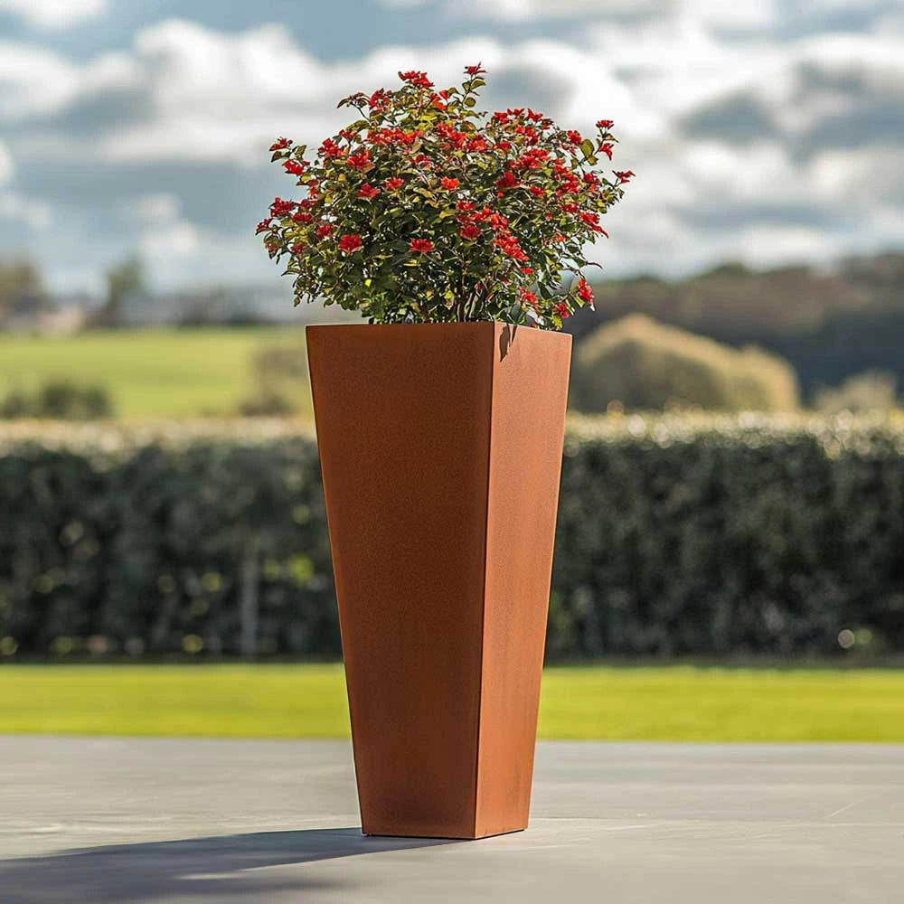 Corten Steel Tall Tapered Square Planter - Pre-rusted | 40cm x 40cm x 90cm | Brown