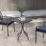 66cm Garden Table, Round Patio, Steel Frame, Slat Top, Black