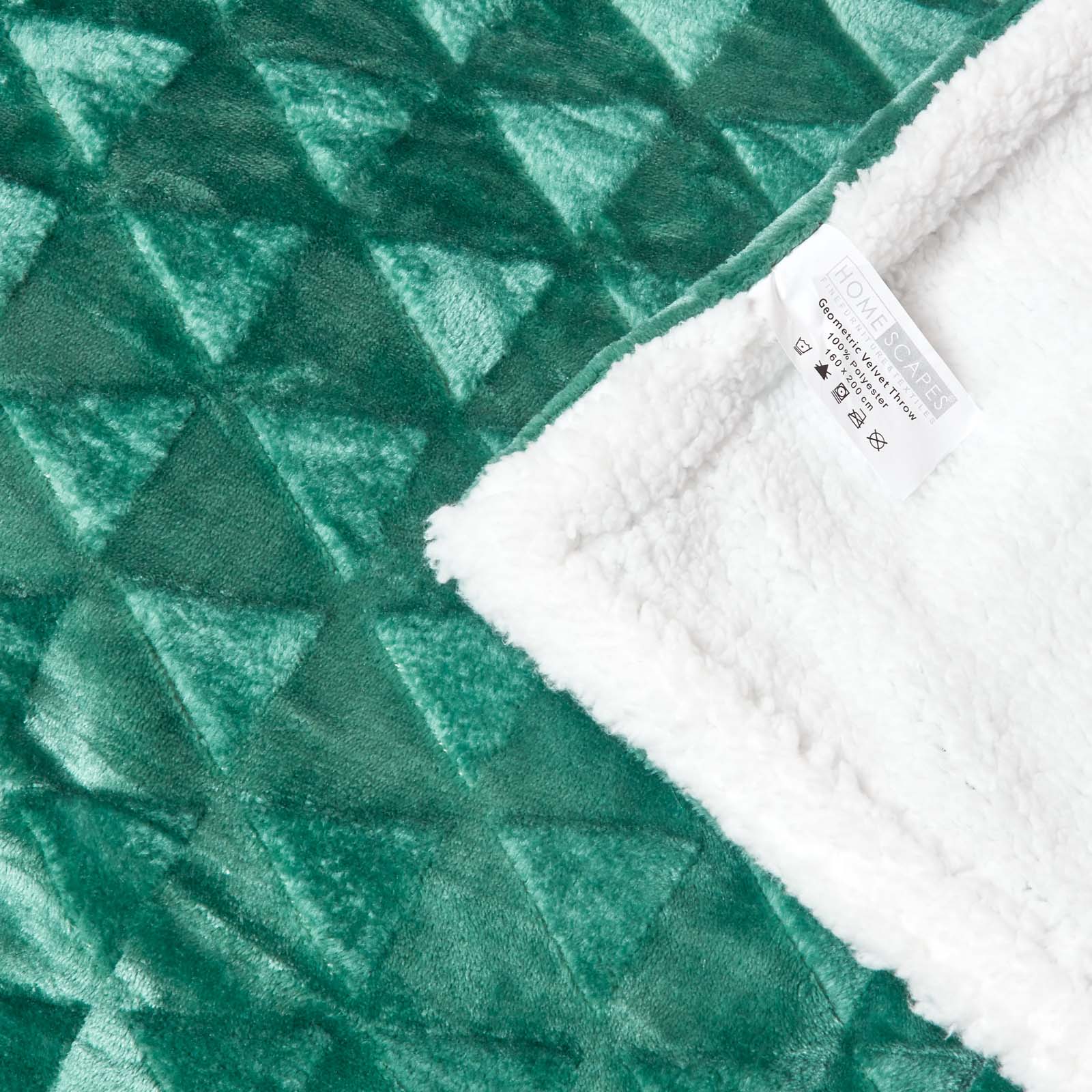 Geometric Triangle Velvet Throw | 160cm x 200cm | Emerald Green