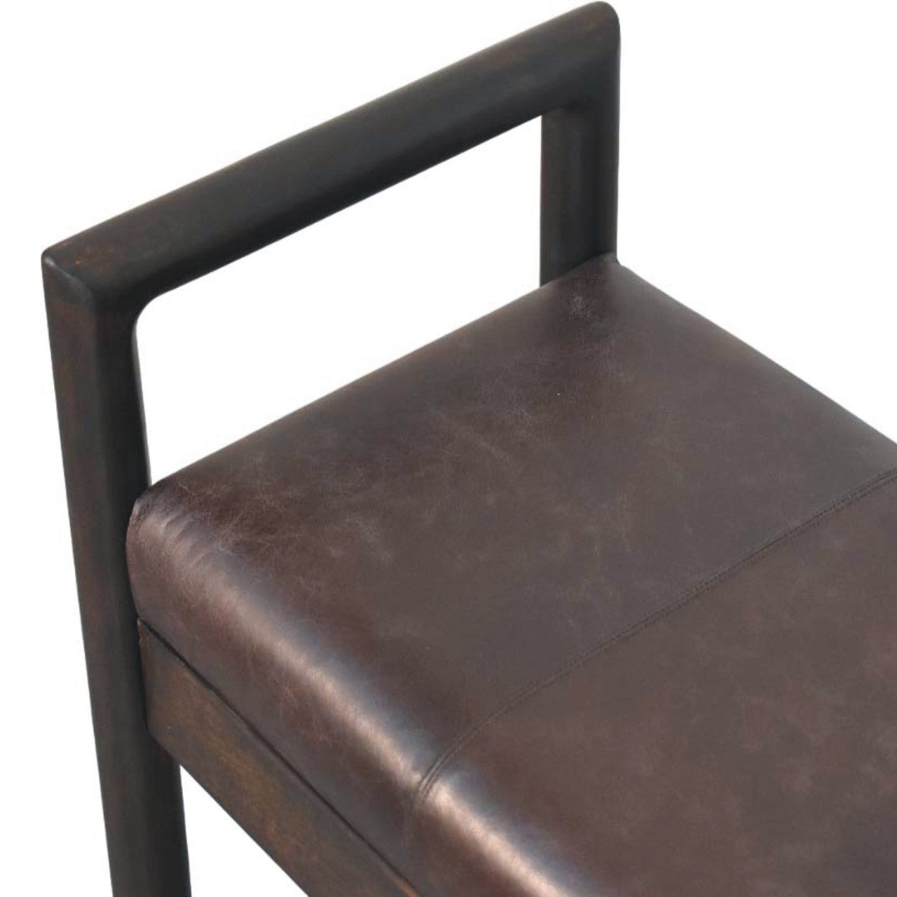 Gridline Bench, Upholestered Rich Black Leather, Black