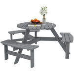 6 Person Fir Wood Table Bench Set Outdoor Garden Patio, Grey