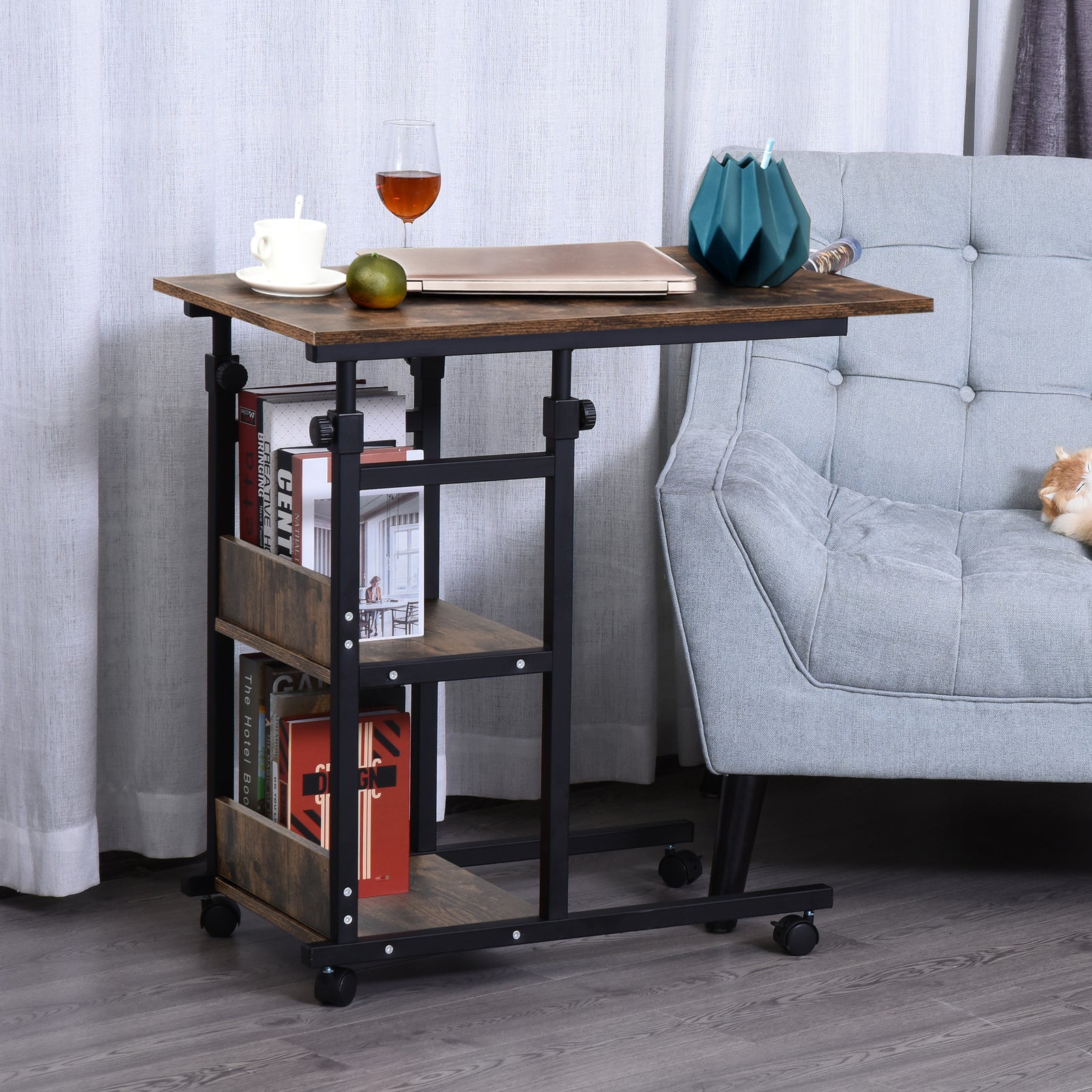 C-shaped Mobile Table, Adjustable Height, 3-tier