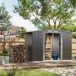 4 x 8 ft Outdoor Metal Storage Shed with Extended Roof, Sliding Doors, including Shelves &  Hooks, Garden Tool Shed