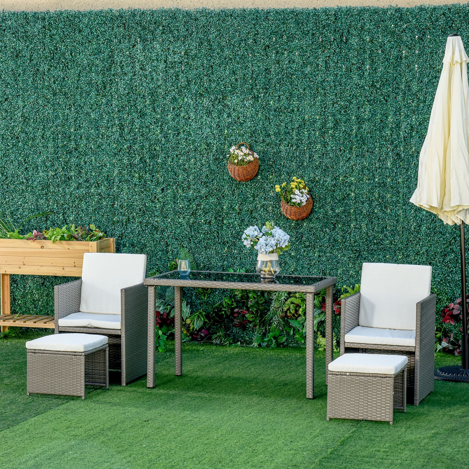 Rattan Garden Furniture Sofa Set W/ Table Chair Footrest | Gray