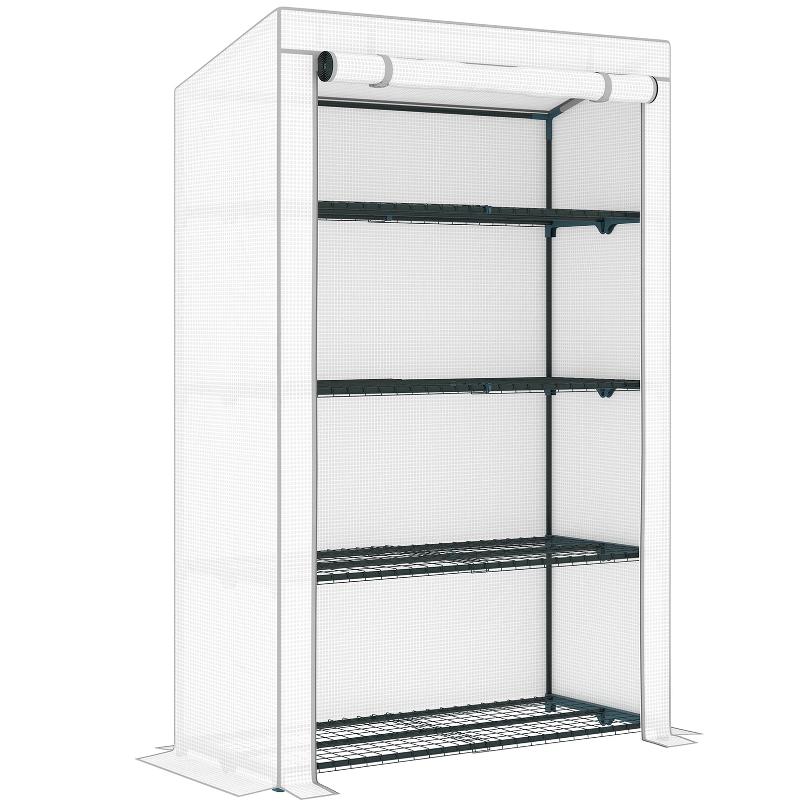 4 Tier Lean-to Mini Greenhouse W/ Reinforced Pe Cover | Gray
