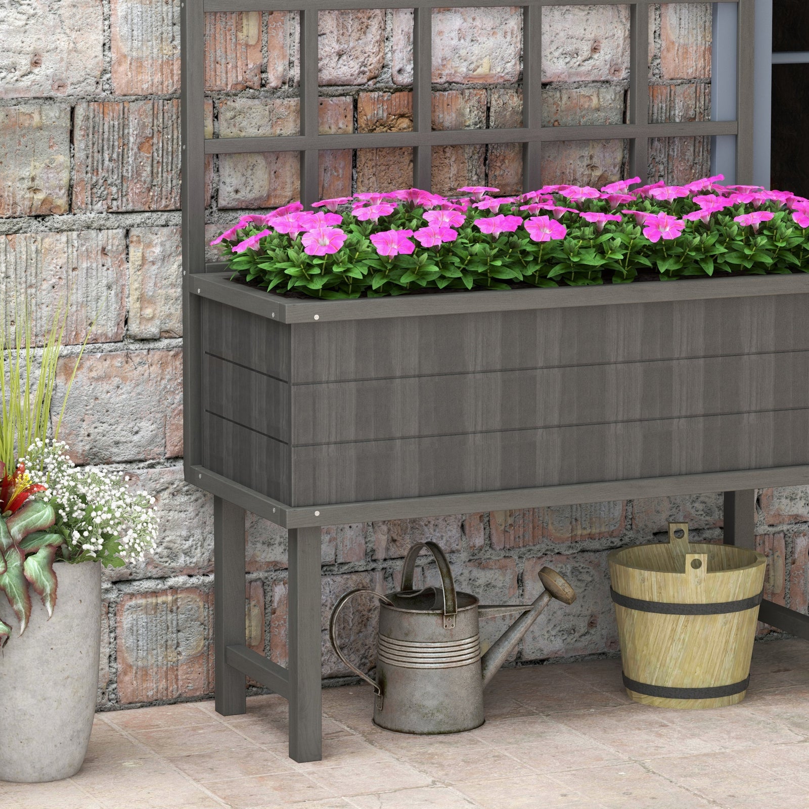Raised Garden Bed With Trellis & Drain Holes | Gray