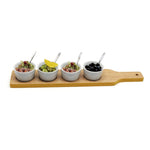 Snack Dip Tray Appetizer Tapas Porcelain Serving Wood Paddle