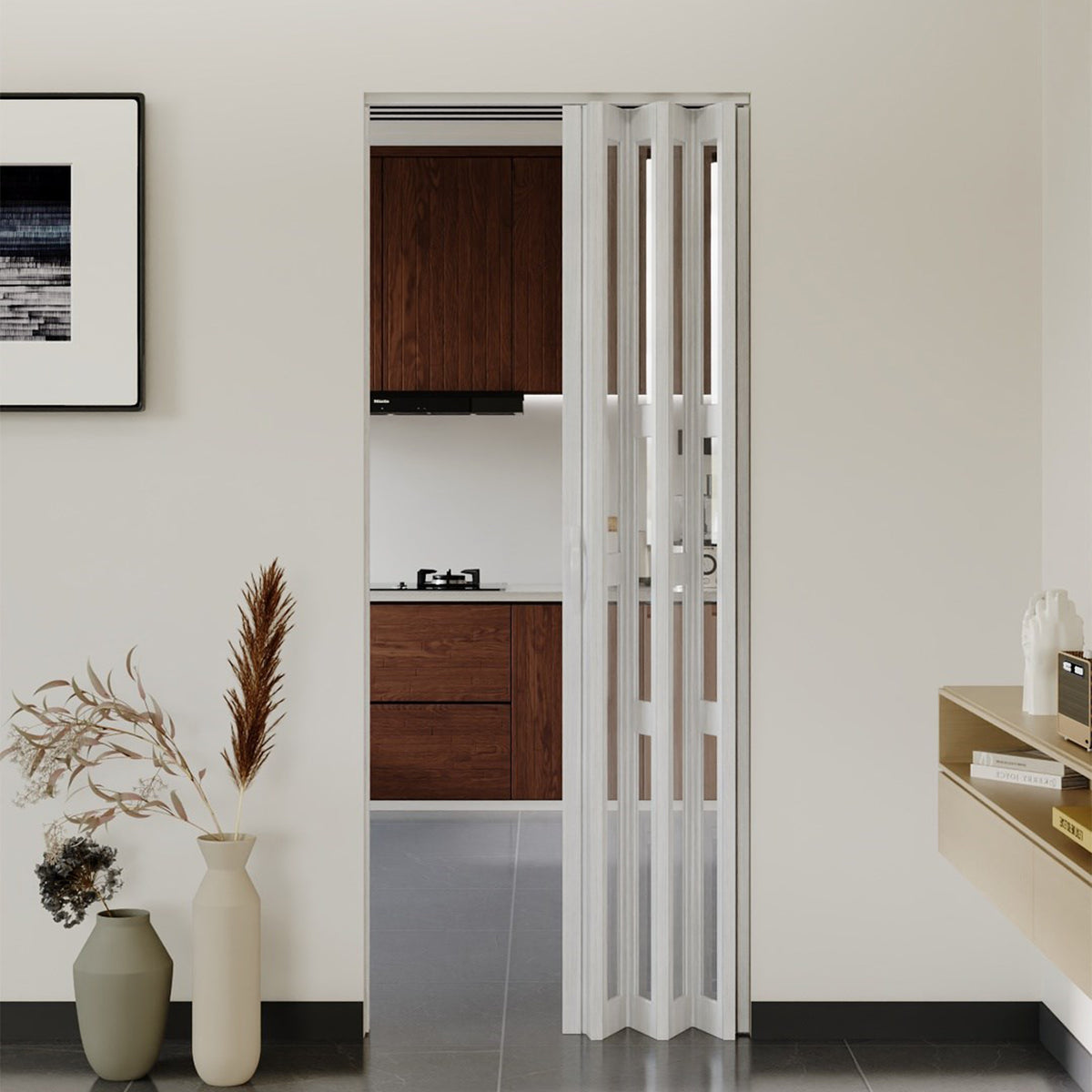 Breeins Magnetic Sliding Pvc Concertina Folding Door With Long Windows