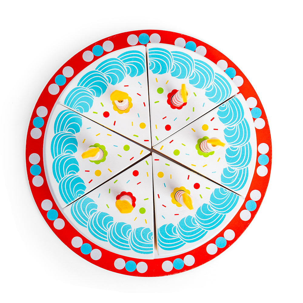Wooden Birthday Cake Toy, Includes 6 Slices & Cake Slicer