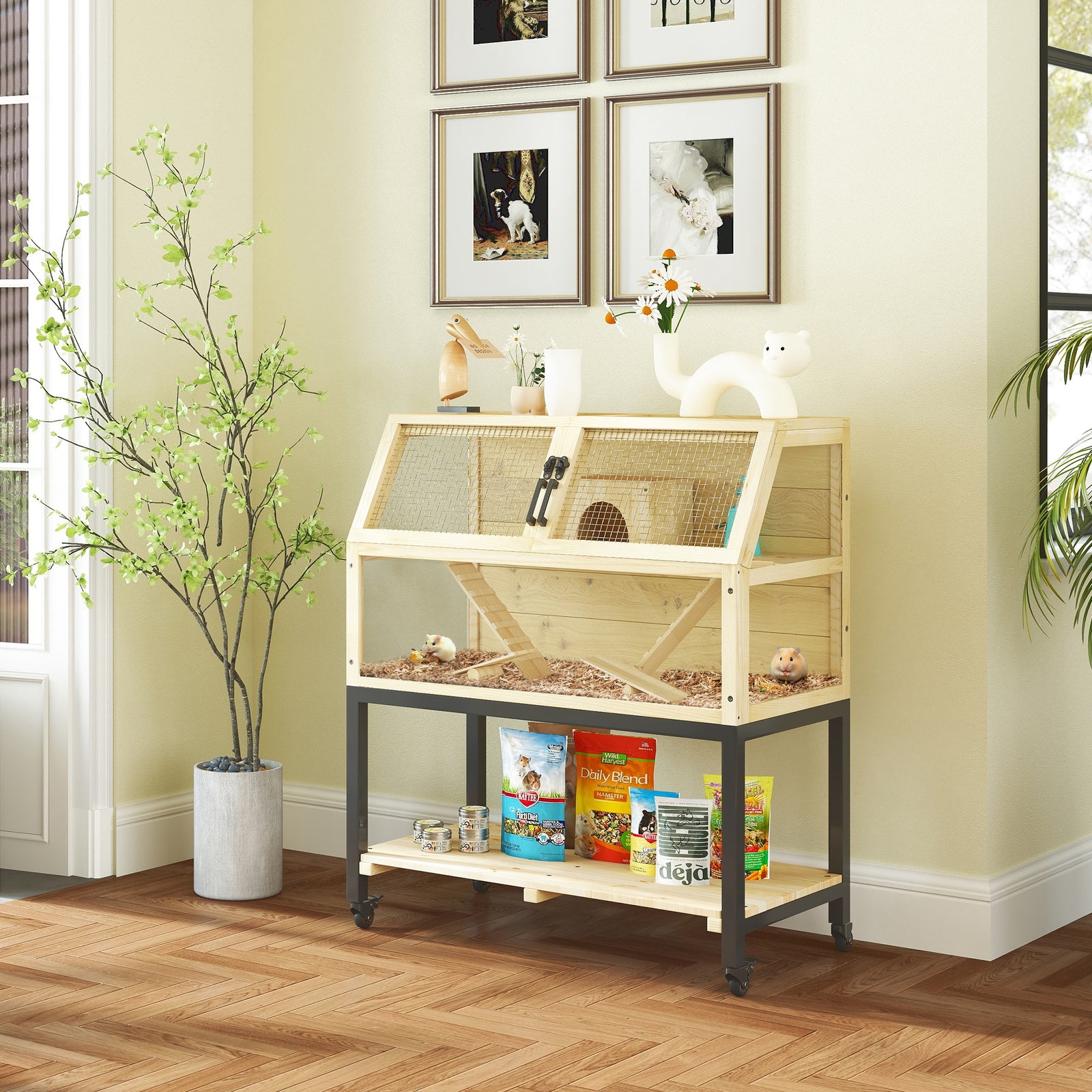 PawHut Pawhut Wooden Hamster Cage With Storage Shelf