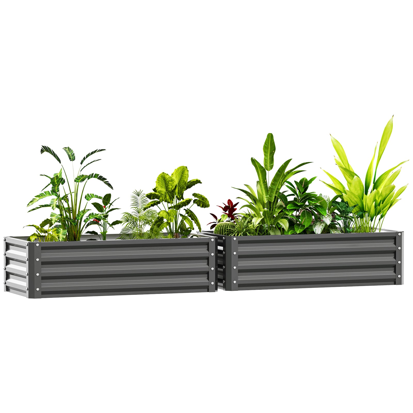 Set Of 2 Raised Garden Bed Galvanised Planter Box | Light Grey