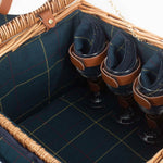 Blue Tweed Fitted Picnic Wicker Basket | 4-Person | Blue