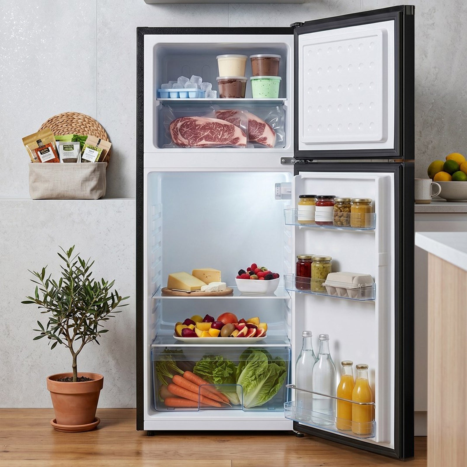 180l Double Door Fridge Freezer With Separate Cooling Zones | Black