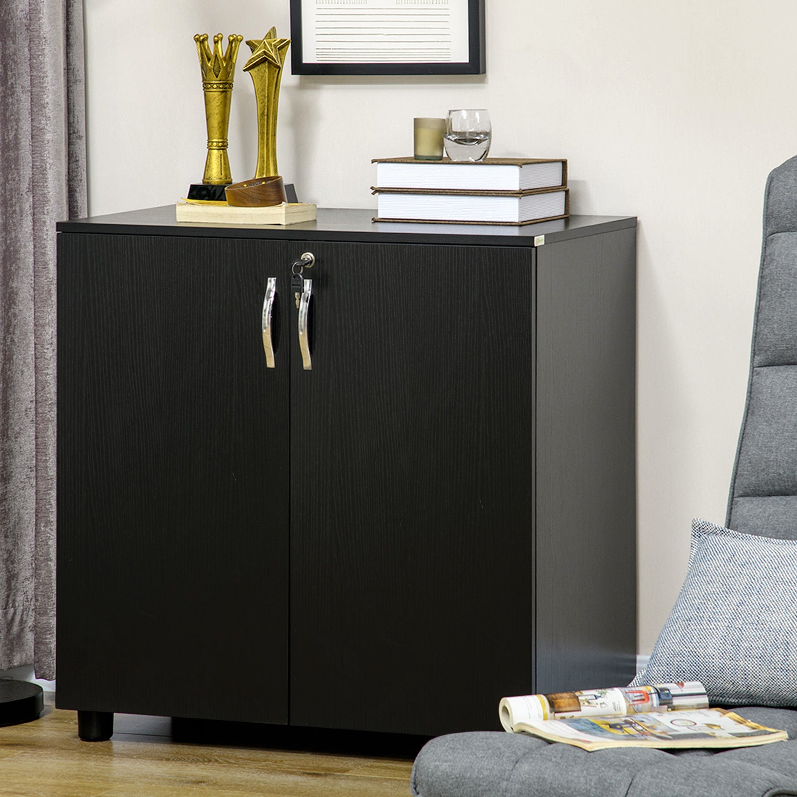 2 Tier Locking Office File Organisation With 2 Keys | One Size | Black