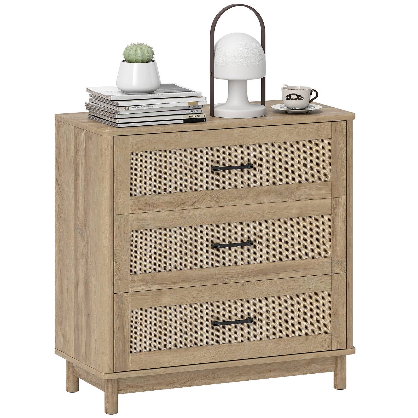 HOMCOM 3 Drawer Chest Of Drawers, Wide Storage Unit For Living Room, Oak