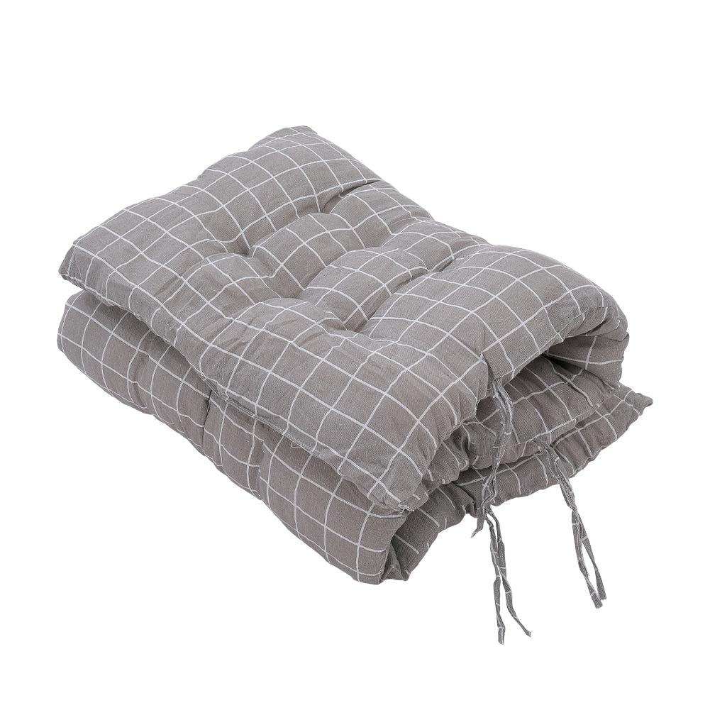 Outdoor Bench Cushion Grey Checkered Thick Padded Seat Pad With Ties For Garden Or Patio Furniture | Large