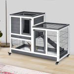 Wooden Indoor Rabbit Hutch Elevated Bunny Cage With Enclosed Run W/ Wheel | Gray