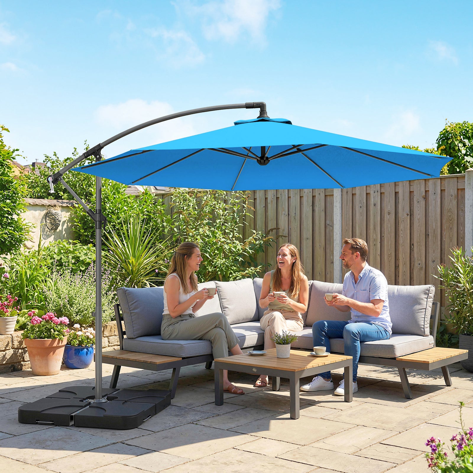 3(m) Banana Parasol Cantilever Umbrella Garden W/ Base Weights | Blue