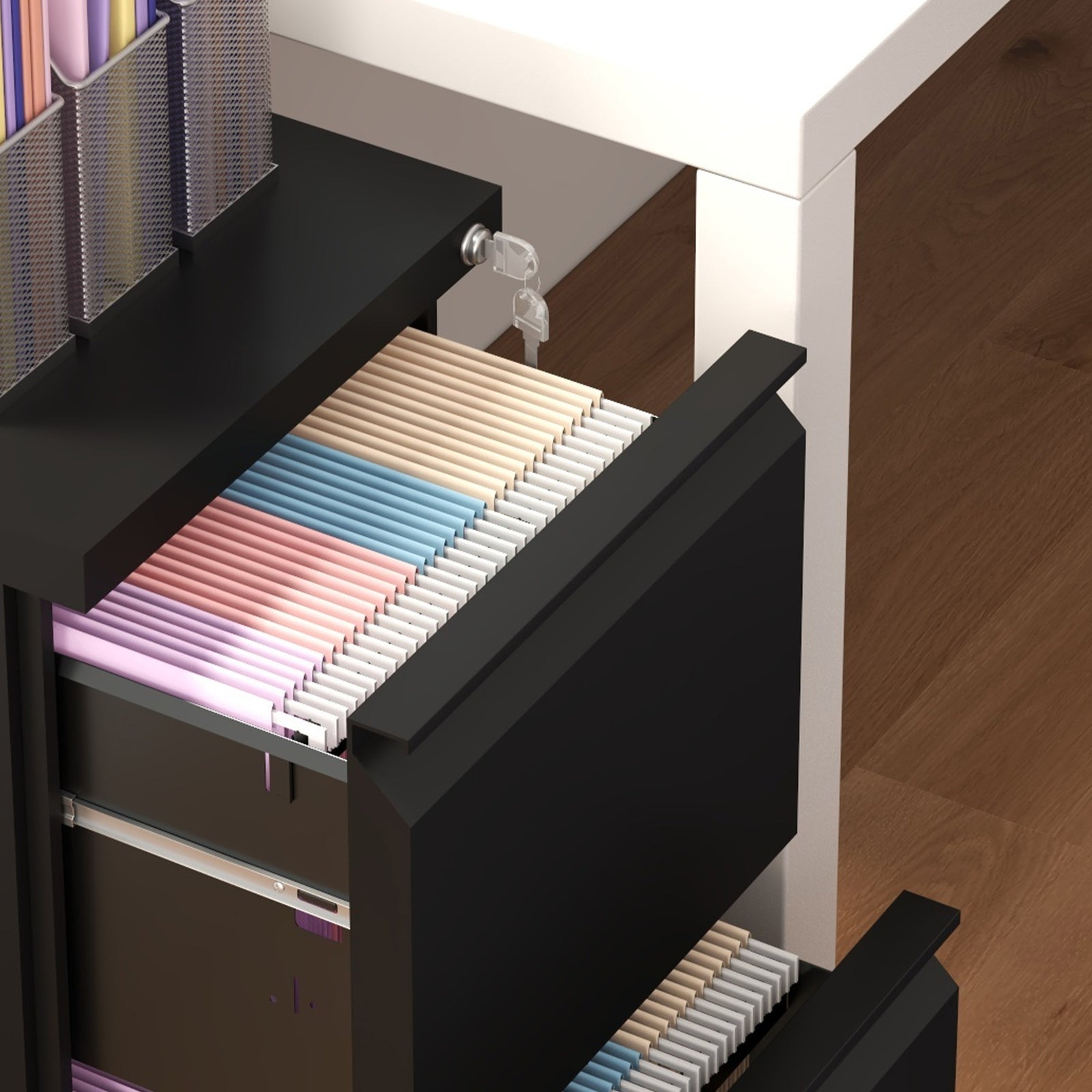 Steel File Cabinet With Lock Hanging Bar For Letter A4 | One Size | Black