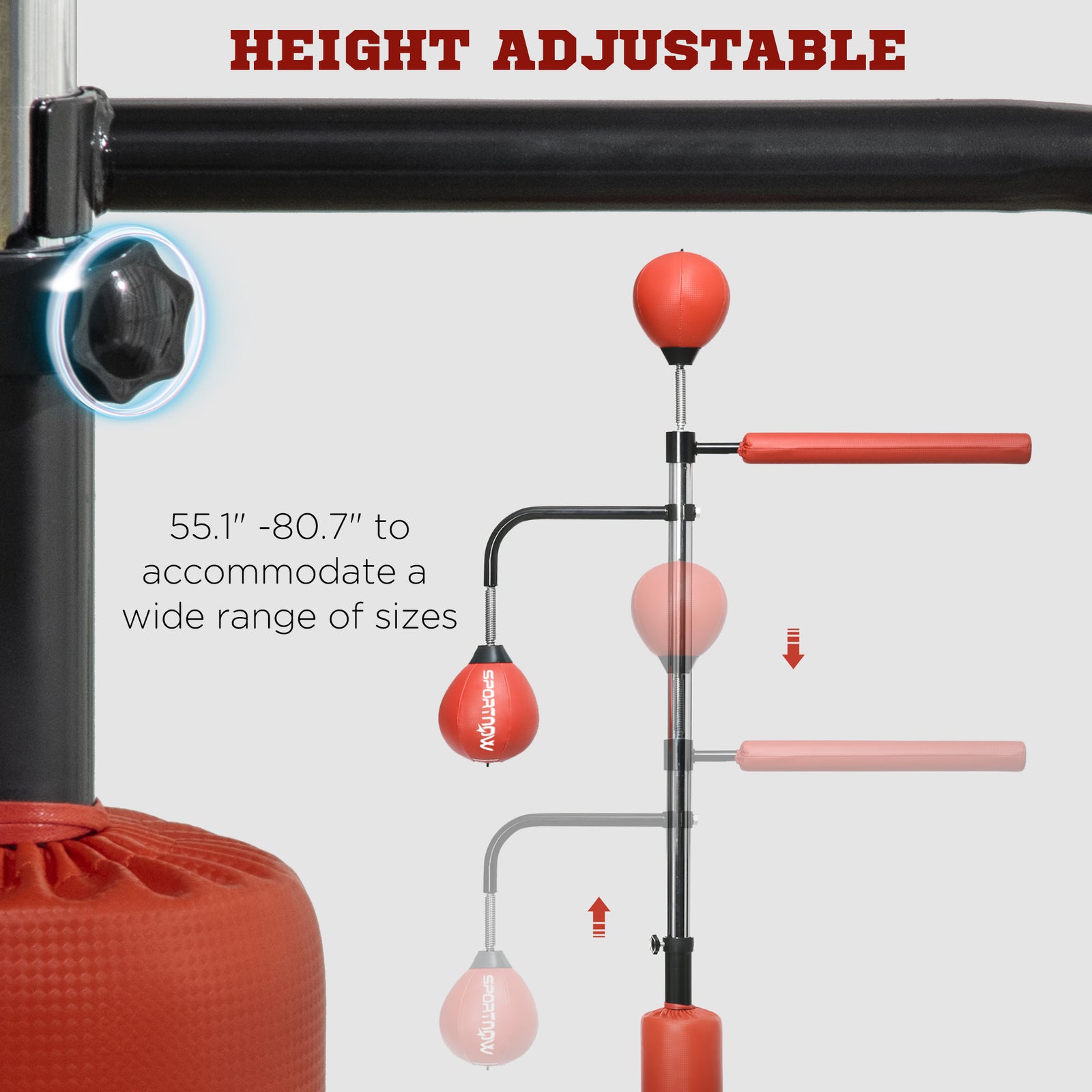 140-205cm Boxing Bag Freestanding Punching and Kicking Bag | Red