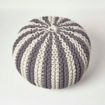 Knitted Pouffe Striped Footstool | 50cm x 35cm | Grey