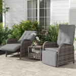 3 Pcs Patio Rattan Wicker Chaise Lounge Sofa Set W/ Cushion | Brown