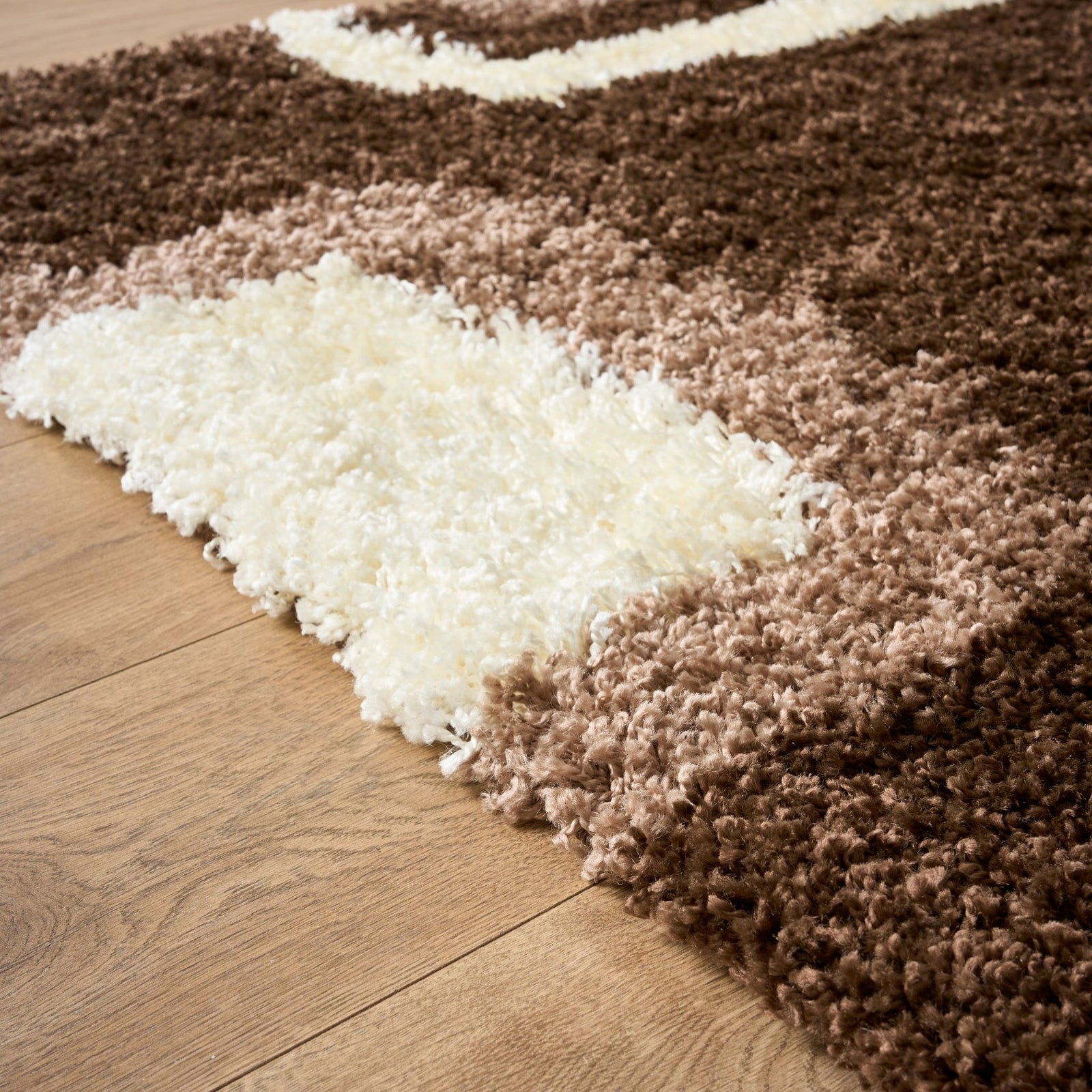 Geometric Thick Shaggy Fluffy Deep Pile Living Room Runner | 60cm x 230cm | Brown