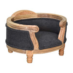Solid Mango Wood, Upholstered Carved Battleship Tweed Pet Bed