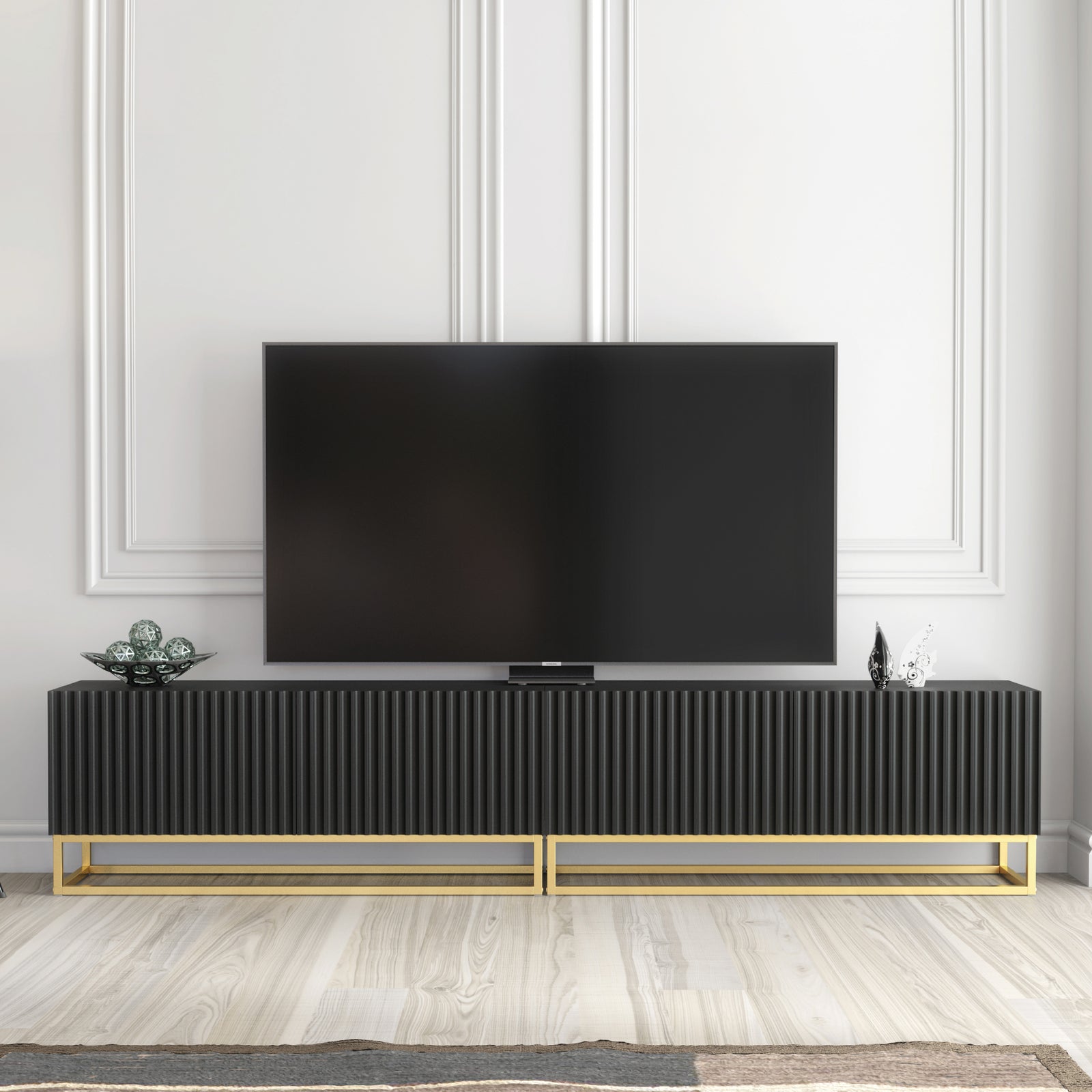 Ripple Duo Tv Unit 200cm - Fluted Design | Black