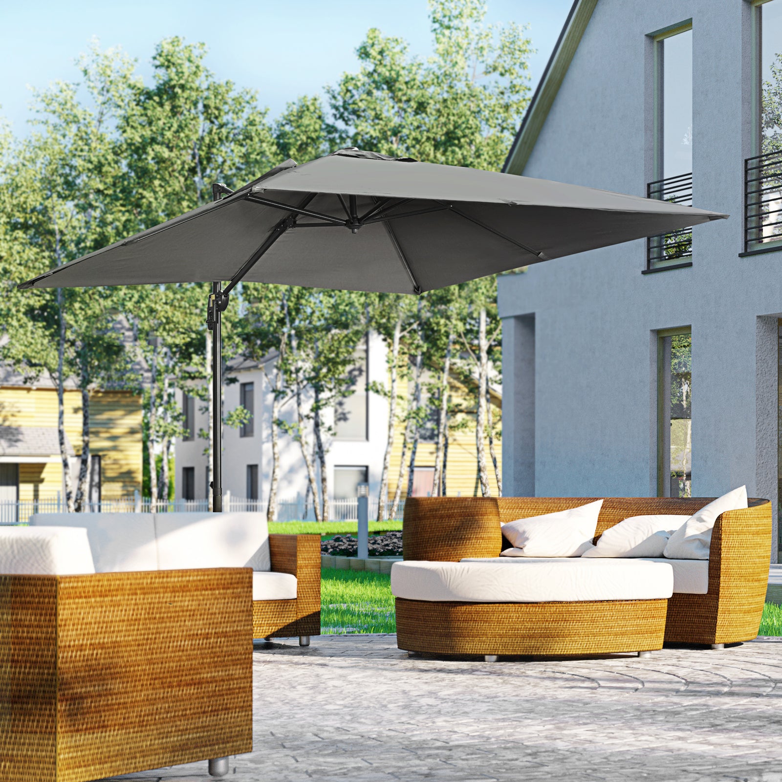 2.7x2.7m Cantilever Parasol W/ 360° Crank Handle Tilt | Dark Gray